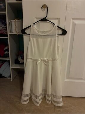 Calvin Klein White Satin & Sheer Panel Dress with Bow